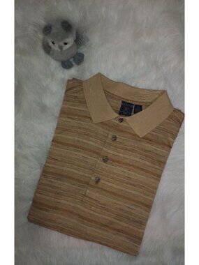 Focus Golf L Goldenrod Stripe Fine Italian Cotton Polo Shirt